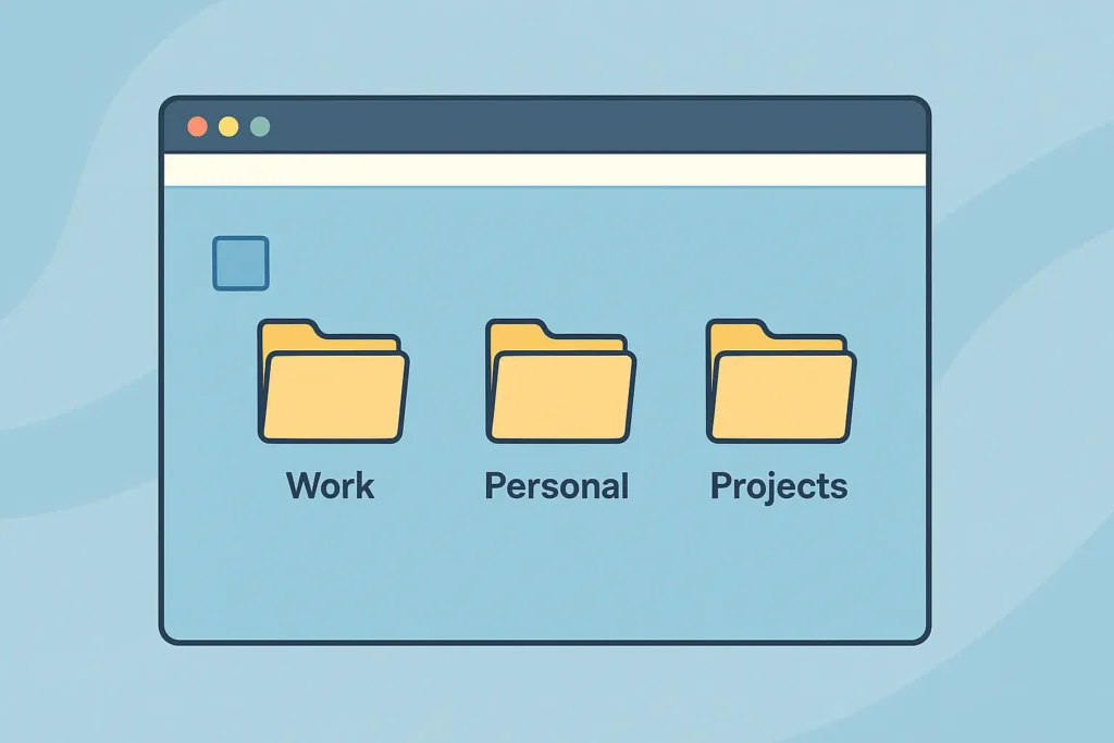 A digital illustration of a computer desktop screen displaying neatly organized folders and files