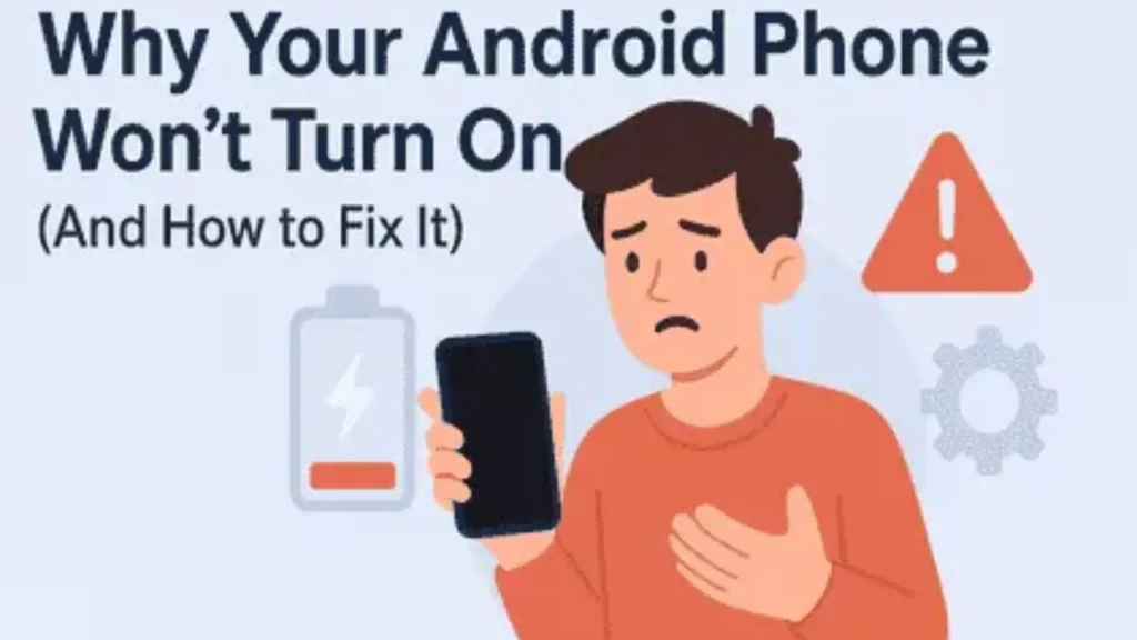Person troubleshooting Android phone that won’t turn on using charging and force restart methods